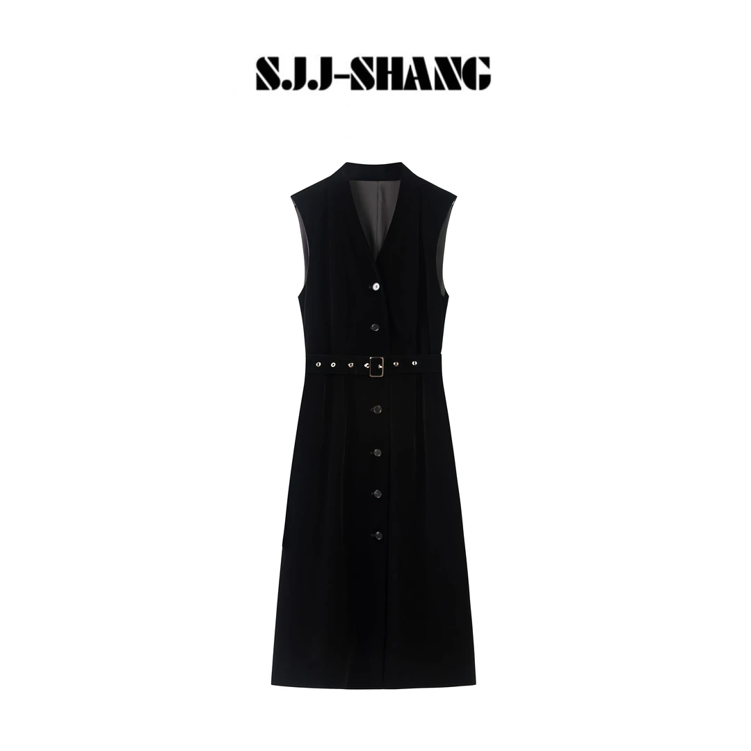 SJJ-SHANG【余夏】赫本风法式设计高级感双排扣连衣裙q135001p