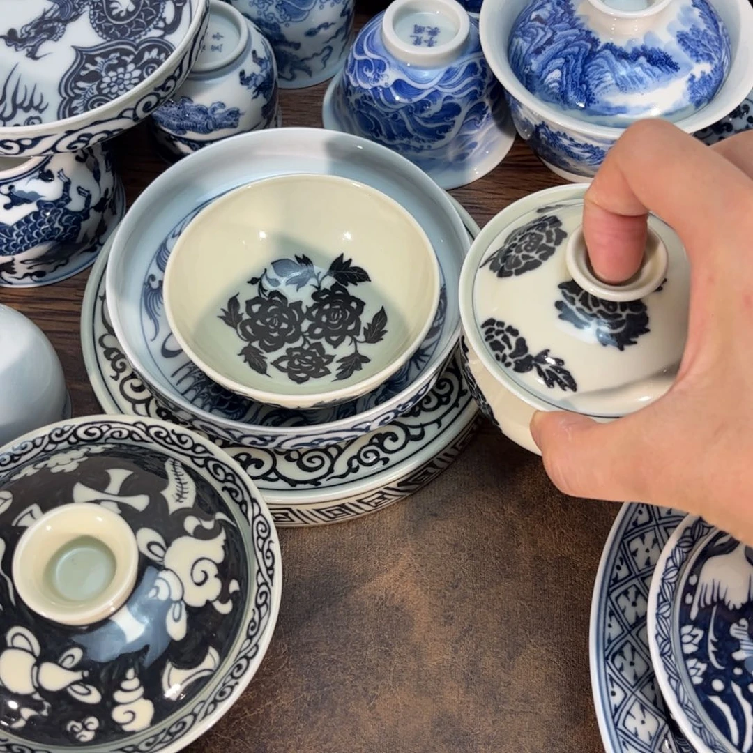 朵***～杯子景德镇青花2号黑花两件套