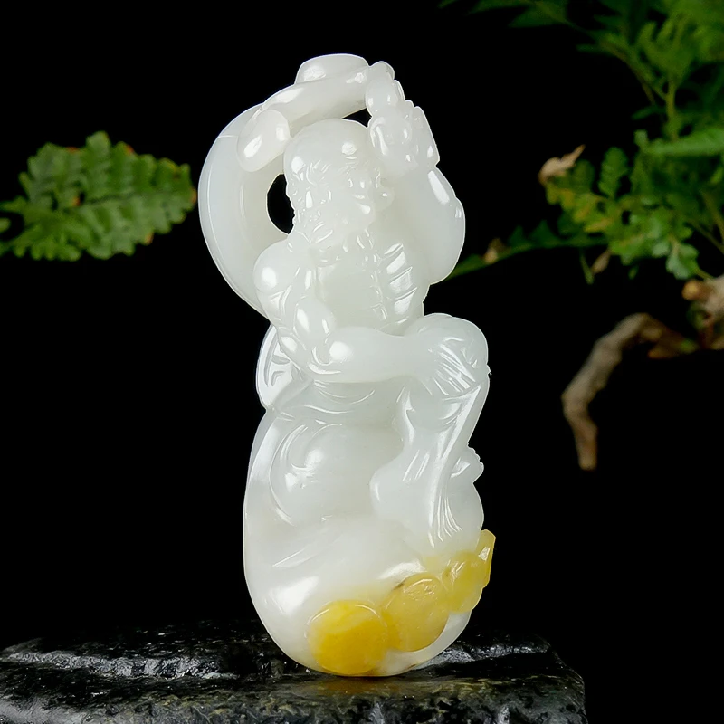 【宝哥鉴宝】新疆和田玉籽儿 青花黄沁手工雕刻探手罗汉手把件