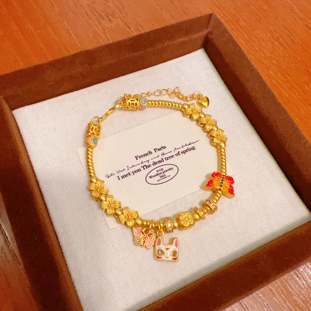 铜合金珐琅手链 新中式珐琅彩蝴蝶挂件手工DIY手链首饰饰品串珠