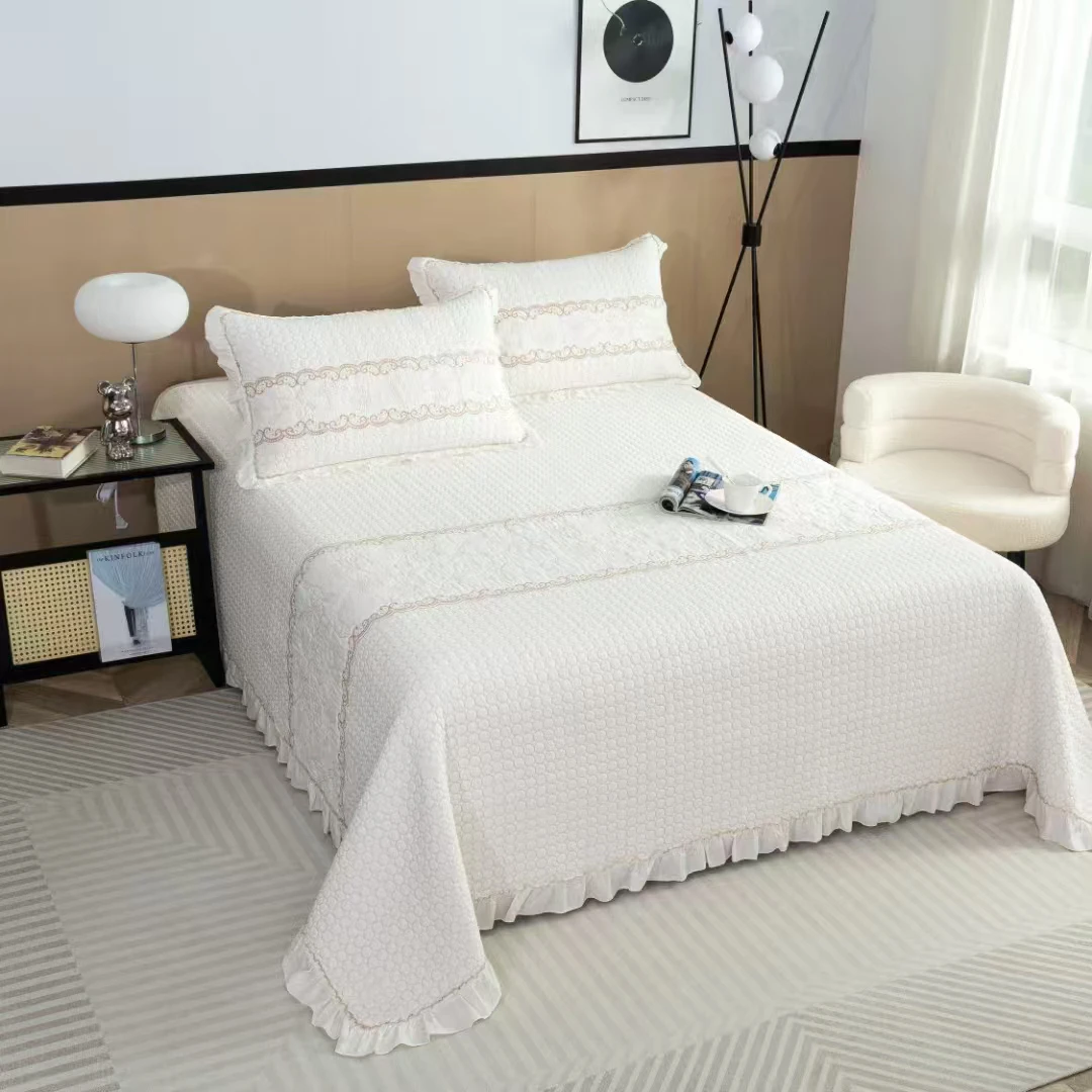 多年福利【一枝花】法式刺绣 |纯棉床盖三件套四季款双面全棉