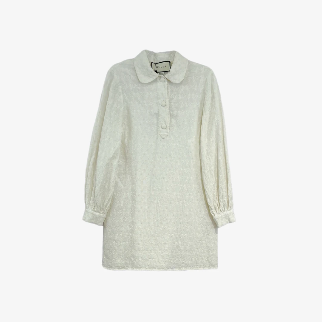 99新 GUCCI/古驰 011289 双G字母印花满印连衣裙 38码