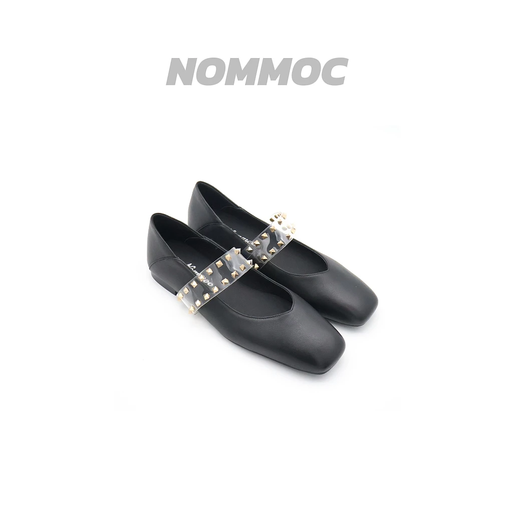 牛皮铆钉一字带气质两穿单鞋 JY-1837