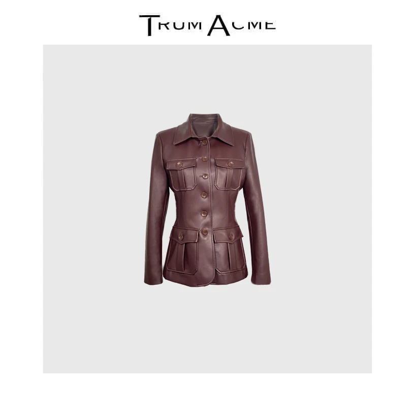 TrumAcme~蛋白皮猎装安克拉红老钱风皮衣外套女2025秋季新款上衣