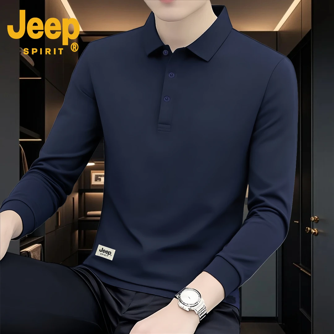 JEEPSPIRIT品牌长袖POLO衫简约轻奢透气男士流行翻领百搭爆款秋冬