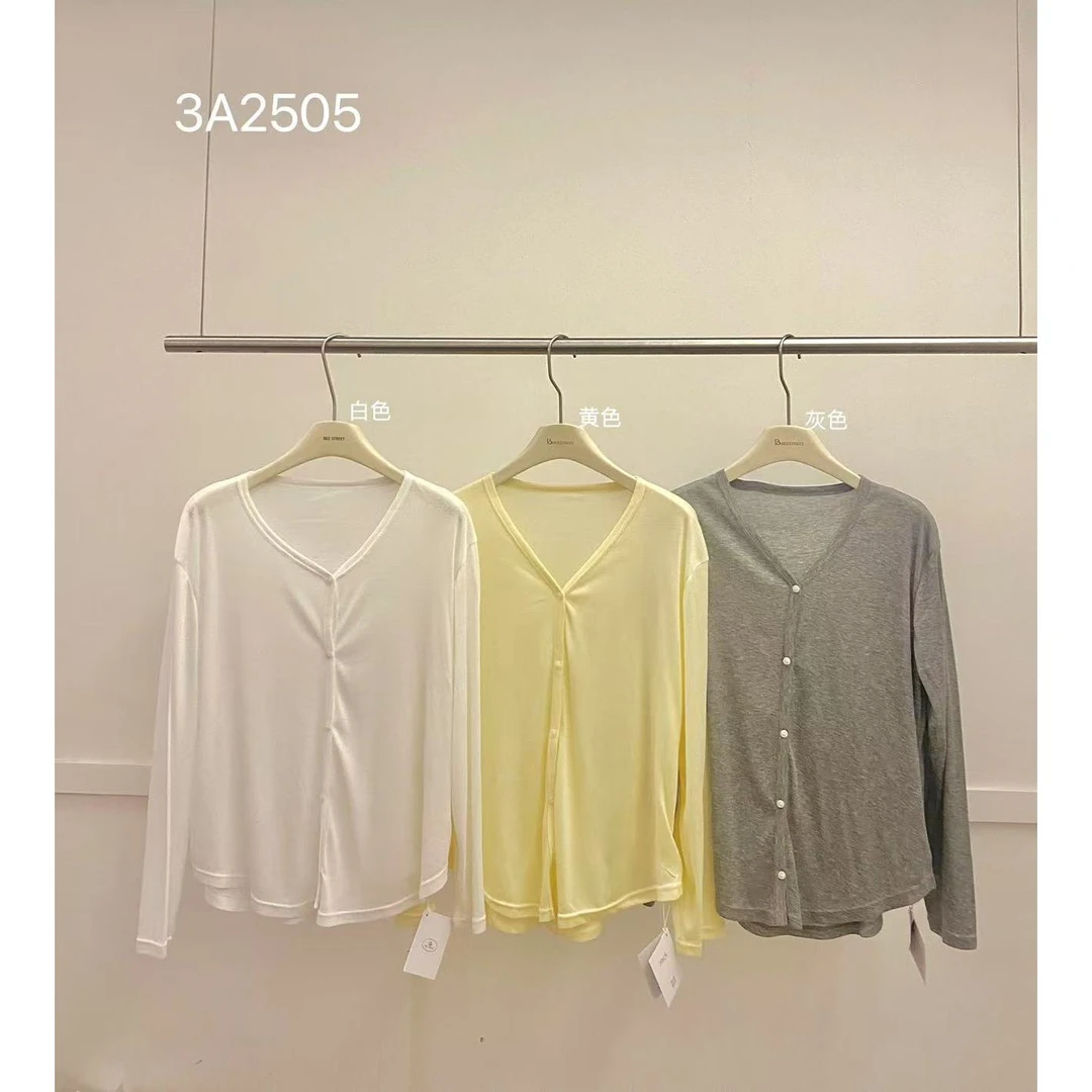 时尚休闲百搭宽松简约纯色透气舒适开衫T恤#3A2505-3