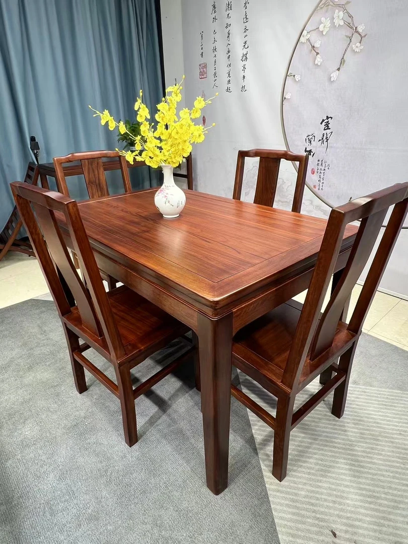 乌金木长餐桌 全实木长方卓新中式