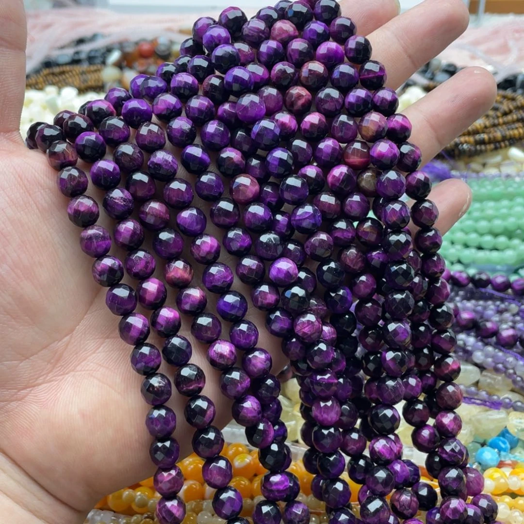 合金玛瑙/玉髓珠宝半成品一条装卡8mm紫虎切面珠