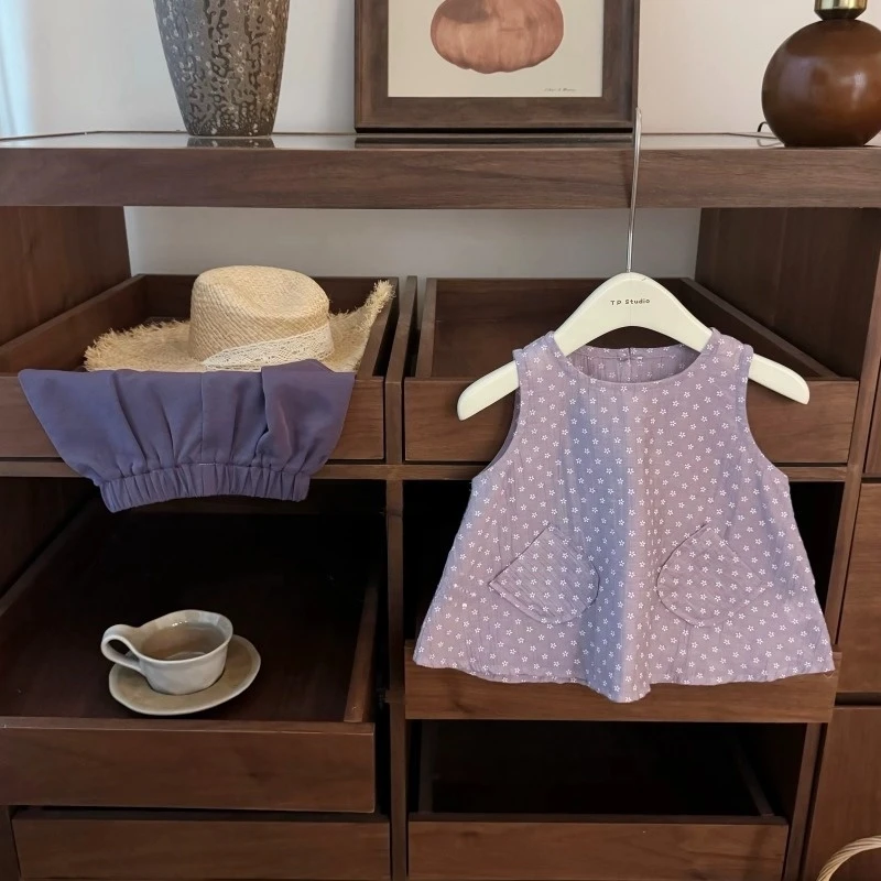 女童夏季套装2025新款洋气女宝宝韩系小花朵背心短裤时髦两件套潮