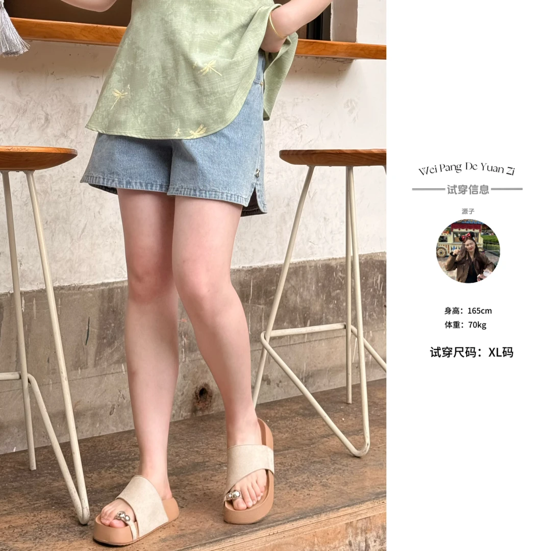 楠序【a版短裤】源子微胖女装 2025年夏装休闲百搭牛仔短裤YZ36311