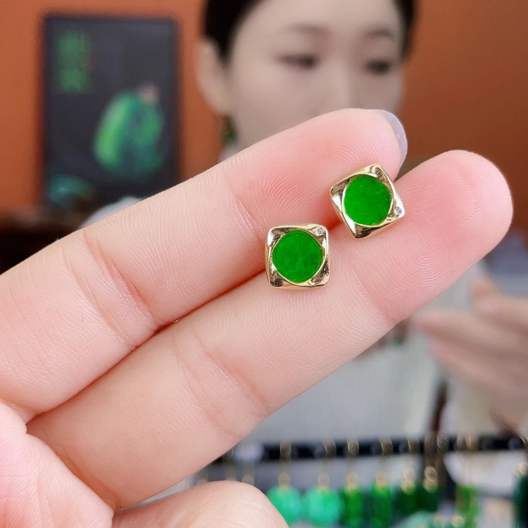 翡翠银S925镶嵌耳饰