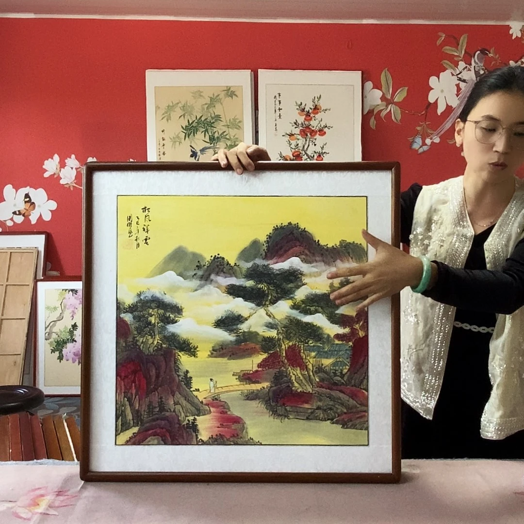 国画手写手绘带框包邮国画作品62✖️62