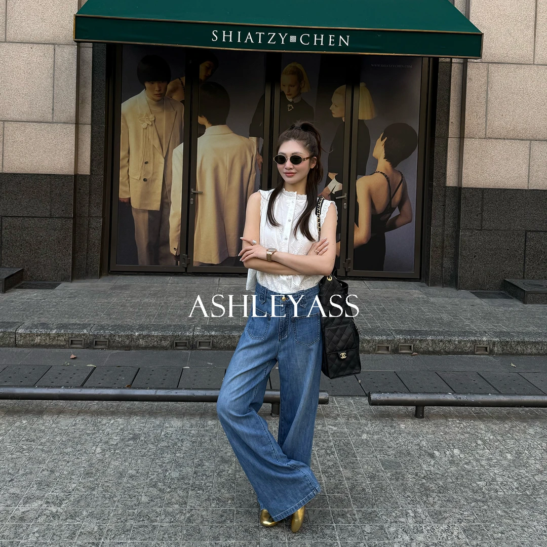 “凯xuan”宽裤耳设计师时髦调性直筒牛仔裤LSN250317W