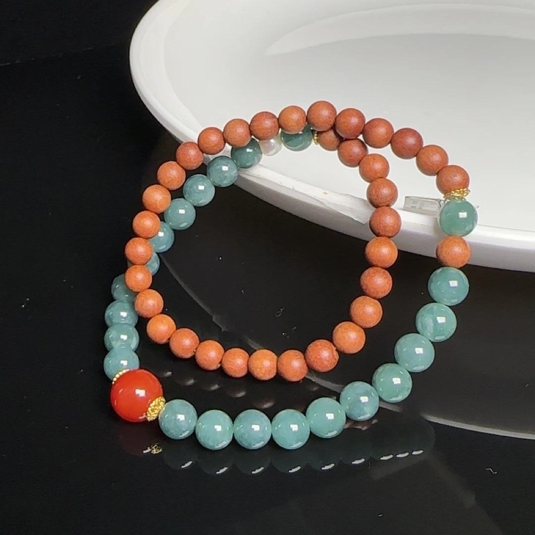 22翡翠檀木手串卡7mm两圈女款手串FF