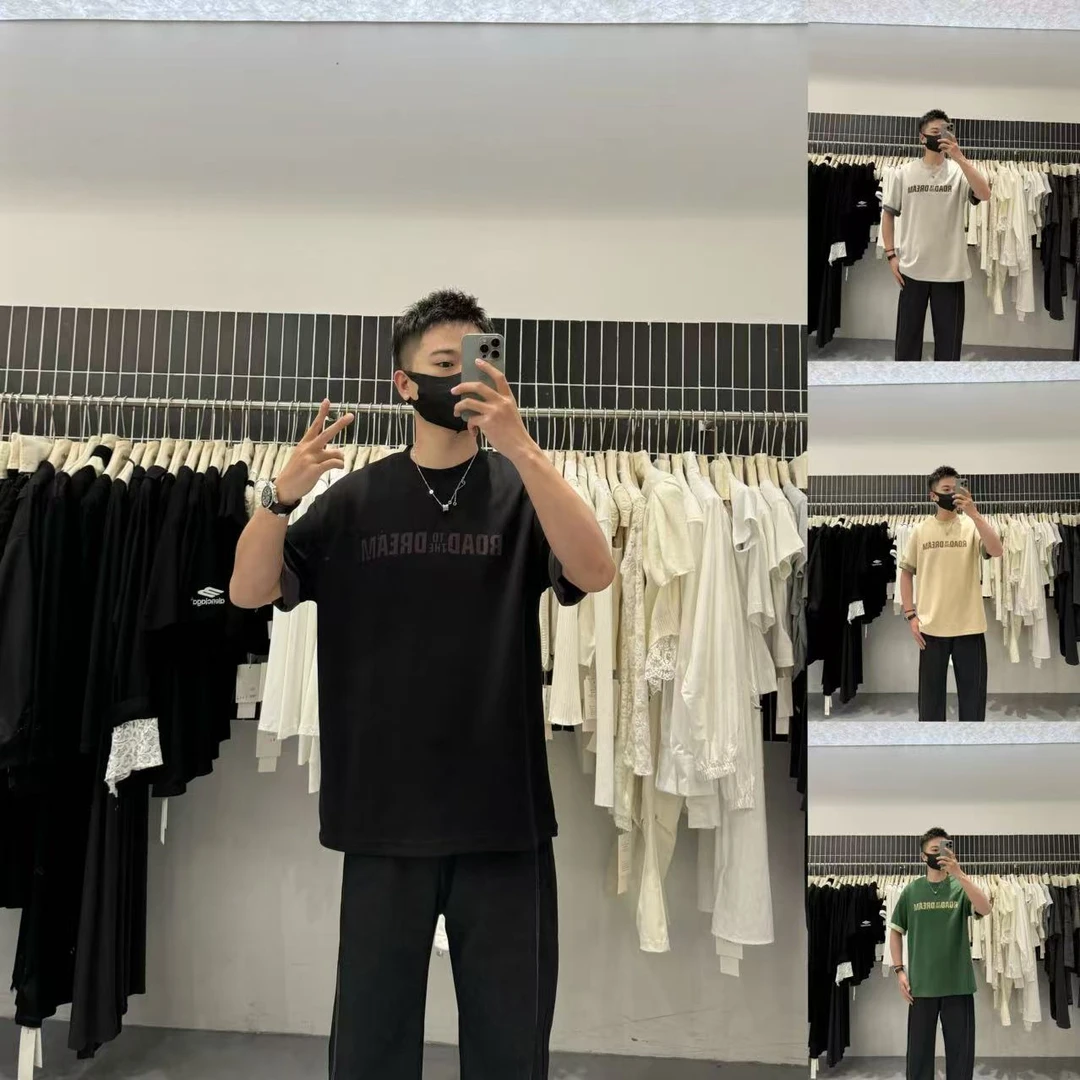 春夏新款撞色拼接圆领字母短袖T恤男简约设计休闲百搭X2025