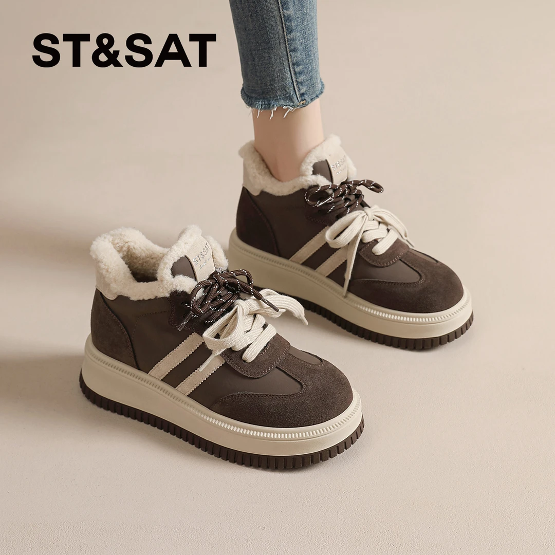 星期六加厚高帮复古板鞋女2025新款冬季保暖棉鞋短筒厚底雪地靴女