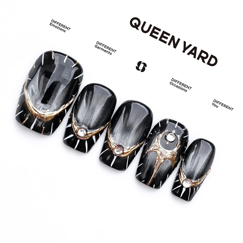 QUEENYARD【神谕】暗黑风鎏金细闪猫眼气质美甲2025款手工穿戴甲