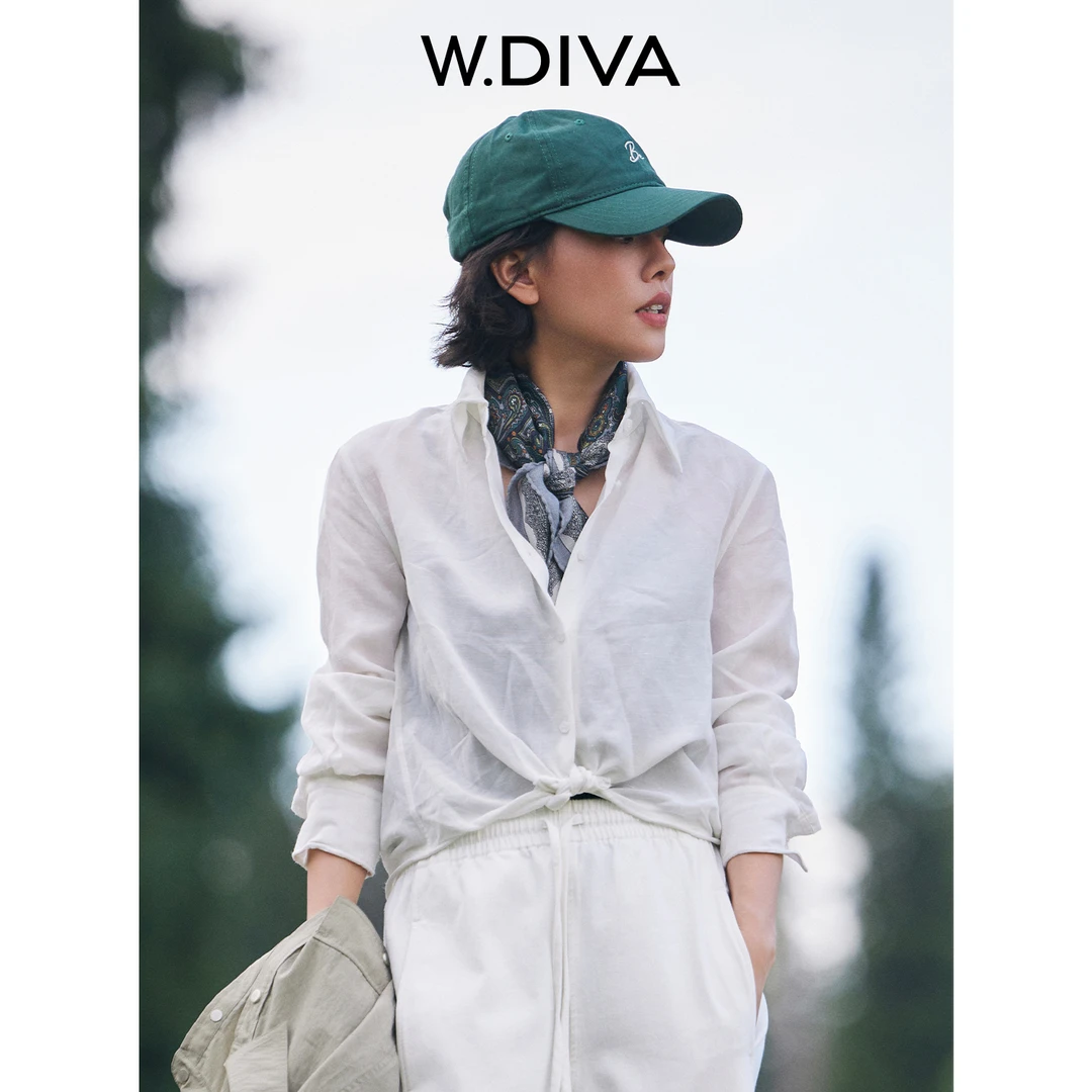 W.Diva【榛果慕斯】日本进口三醋酸麻织翻领长袖衬衫老钱53S082276