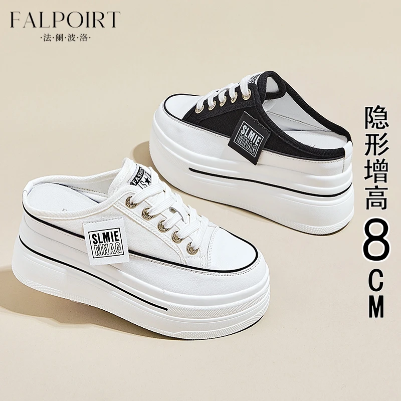 FALPOIRT厚底包头半拖鞋女韩版时尚休闲百搭夏季新薄款帆布小白鞋