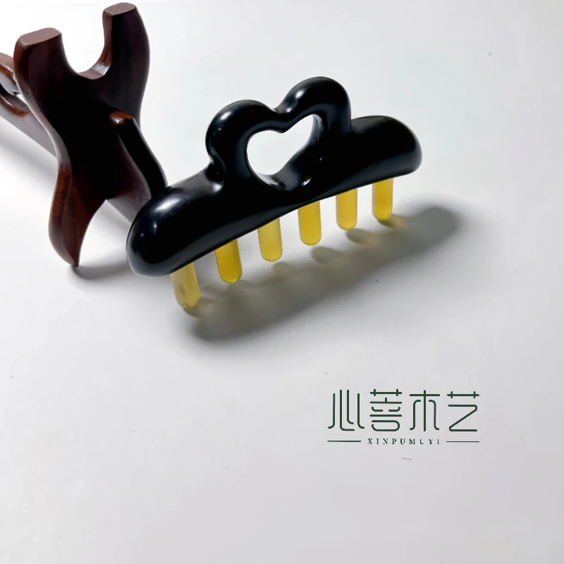 正宗紫光檀加6齿羊角小天鹅多功能按摩梳小巧梳子直播梳头发梳