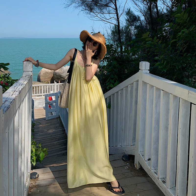 十三粥 双生漫游 法式度假风吊带连衣裙女气质宽松正反两穿长裙夏