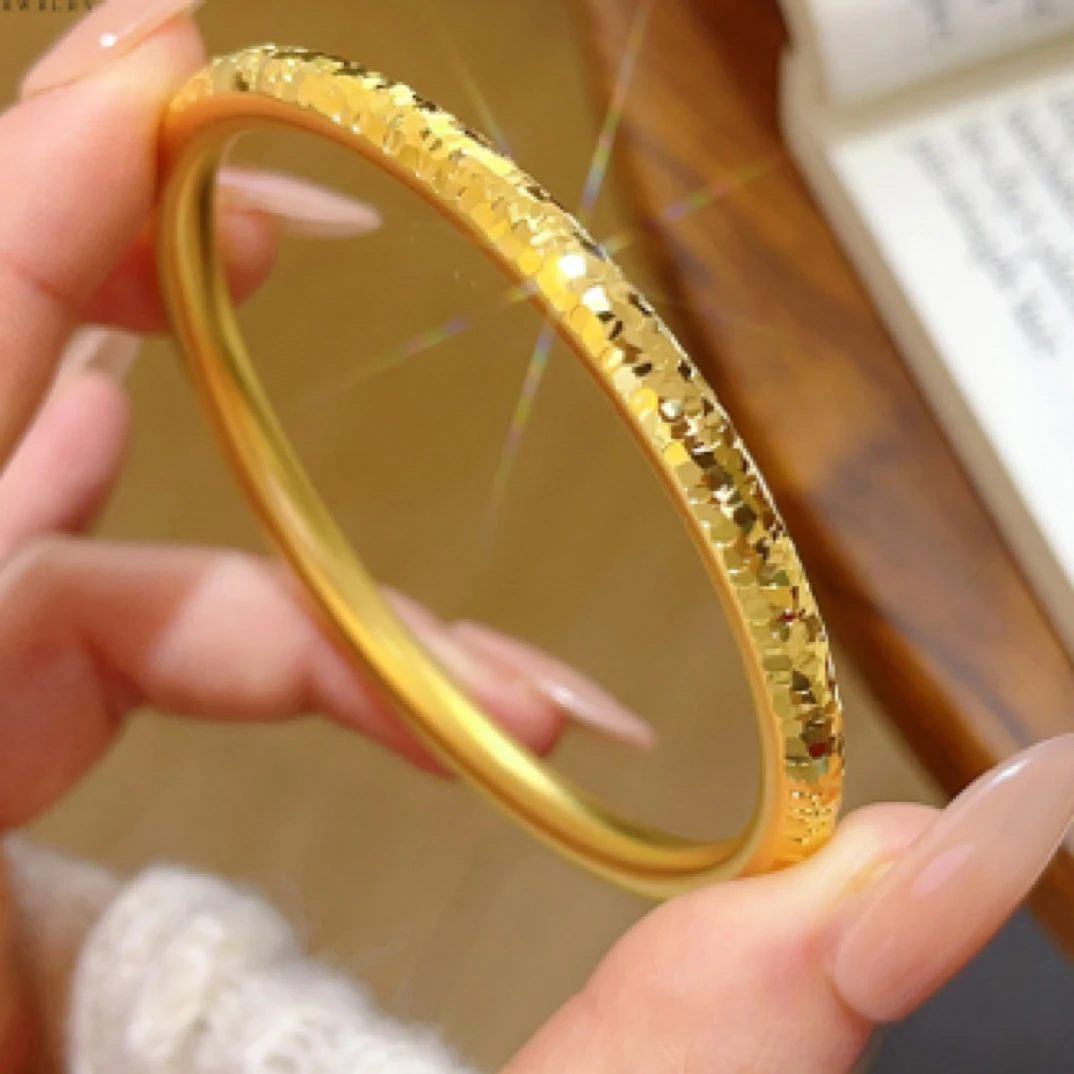 铜合金手镯 爆闪碎冰冰圆条手镯满天星素圈传承手镯高端大气百