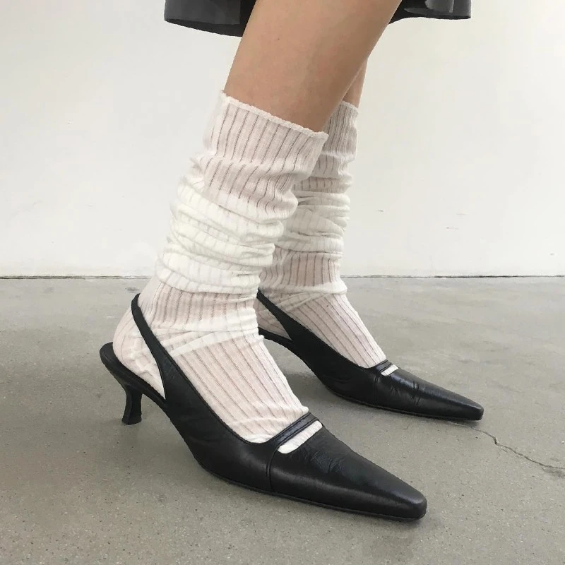 韩版夏季新款小众复古黑色百搭时尚细跟高跟小猫跟简约方头凉鞋女