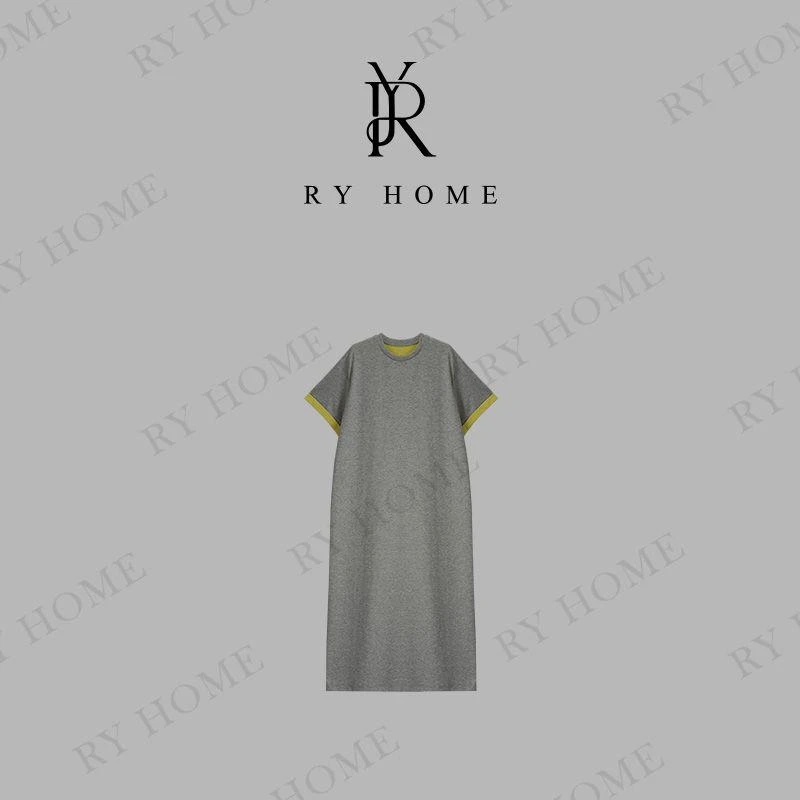 【容雨RYHOME】净版撞色袖边长款连衣裙252L1454