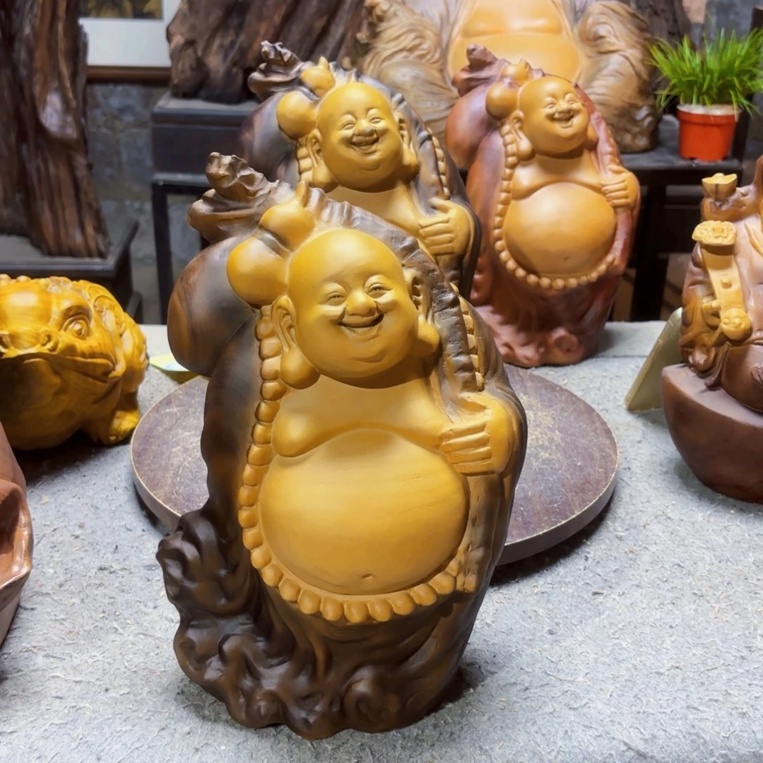 牛****香樟木福袋弥勒佛