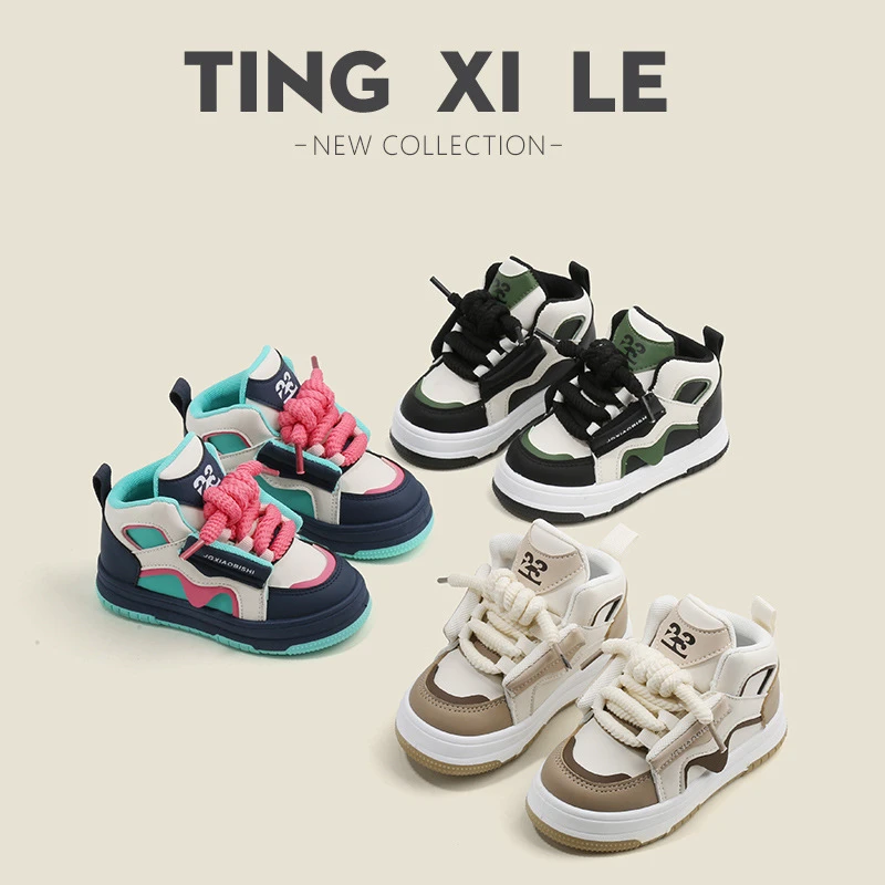 安踏联名YNPO儿童运动鞋2025春秋男童休闲板鞋高帮女童面包鞋多巴