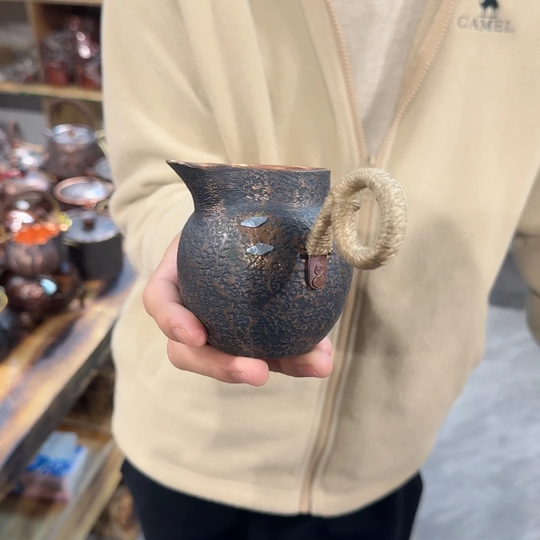 紫铜手工制作瓦罐侧把