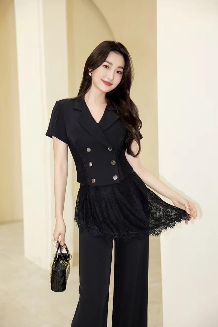 2025春夏新款气质显瘦修身小香蕾丝套装