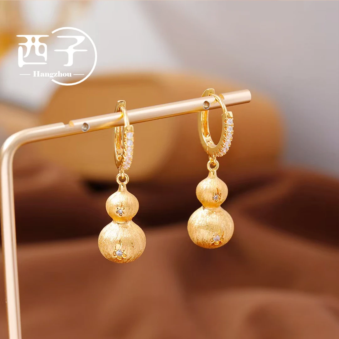 西子饰品镀18K金【财运宝葫芦耳扣】S925纯银针30岁上档次饰品女