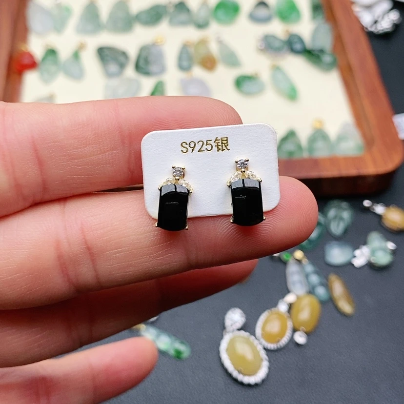 【闪购商品】翡翠耳饰银S925镶嵌耳钉