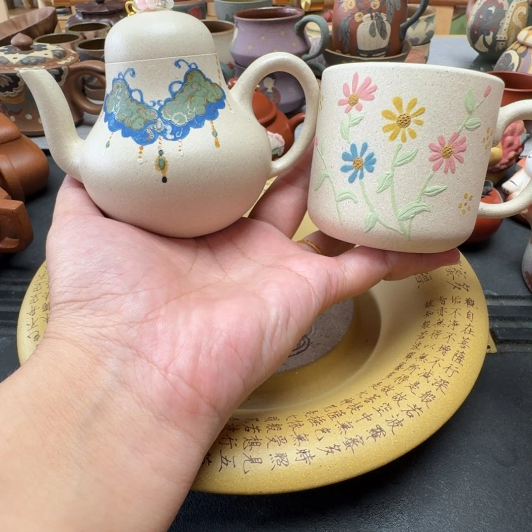 茶壶紫砂云肩如意送杯子