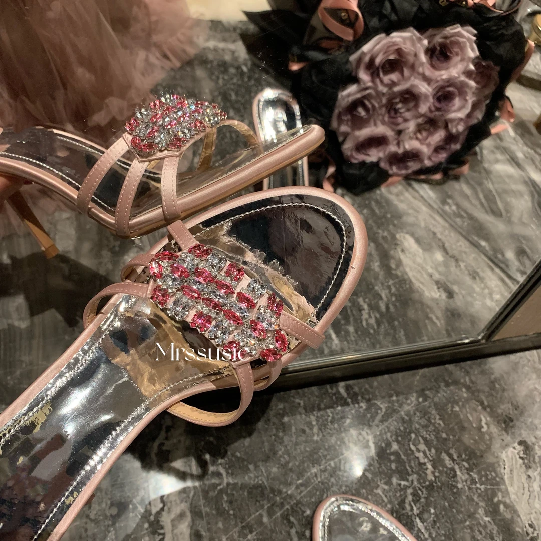 凉拖鞋女外穿2025夏新款闪钻一字带法式绝美细跟凉鞋不累脚高跟鞋