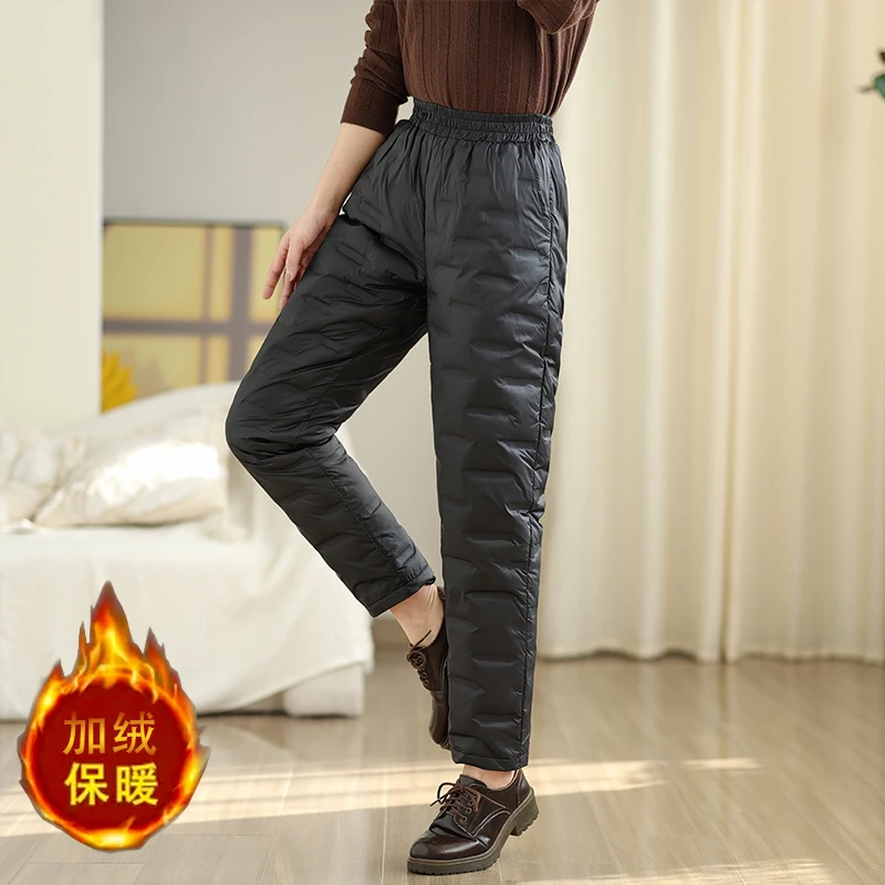 中老年保暖裤女外穿冬季2025新款高腰休闲裤胖mm宽松加厚直筒棉裤