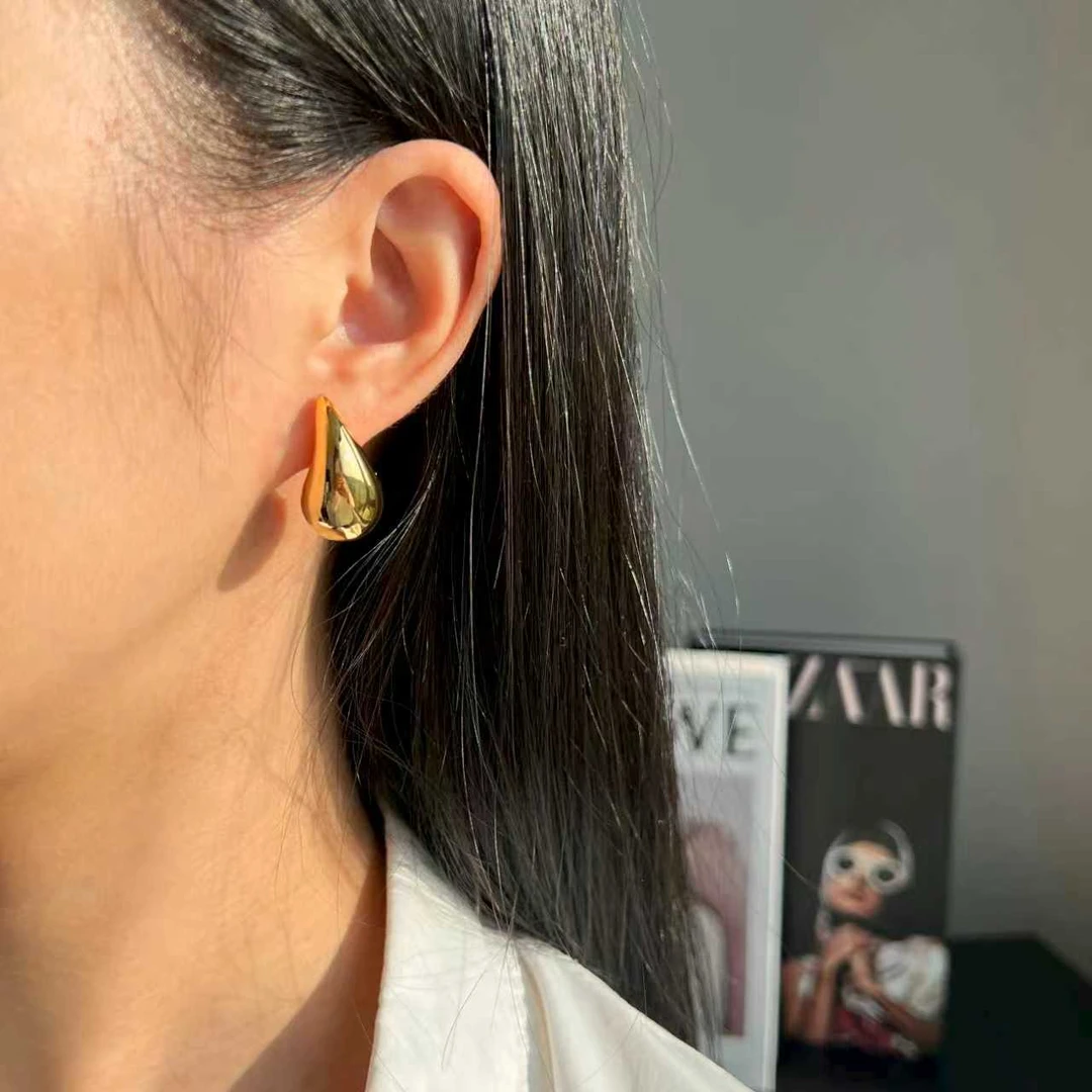 黄铜耳饰 欧美风光面立体水滴形耳钉耳环EH0047-S