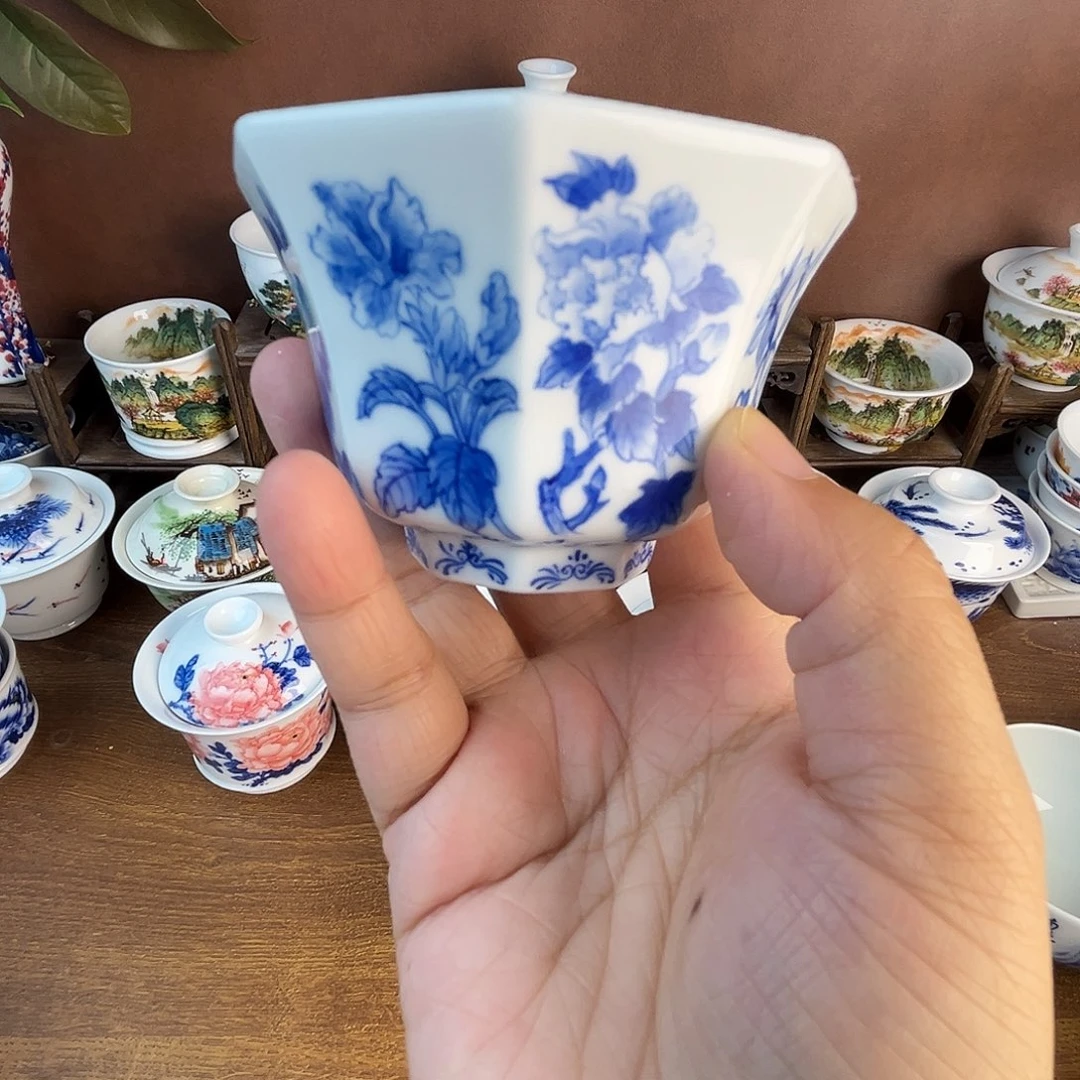 忠意堂釉下五彩八方杯微瑕不退