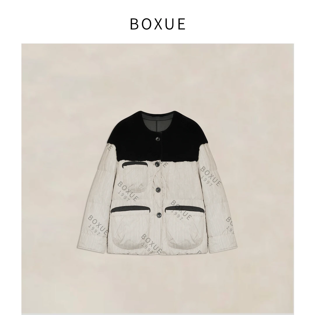 BOXUE“光舒”2025冬皮毛一体多口袋设计90白鹅绒服#251209YR7534