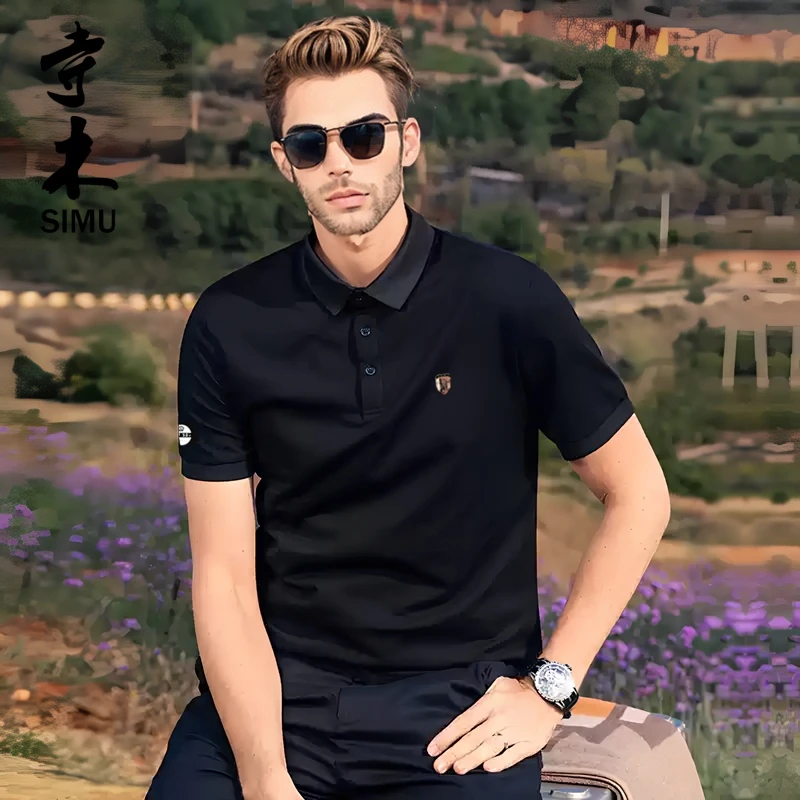 【万达撤柜】寺木夏季桑蚕丝翻领男女同款休闲商务短袖POLO衫8015
