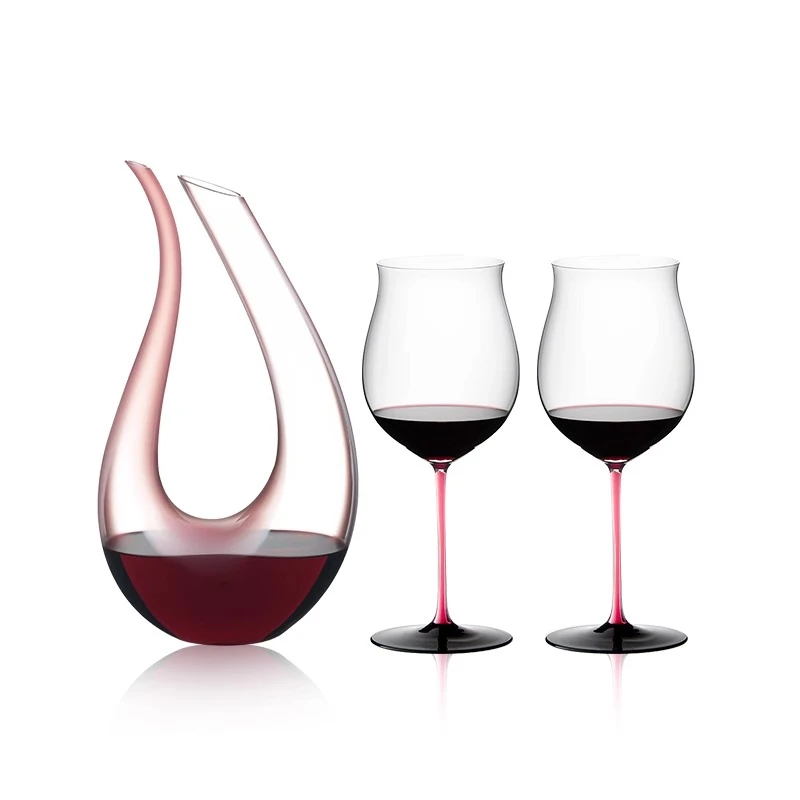 奥地利醴铎Riedel 粉领结 醒酒器+2手工杯 品酒3件套 收藏级作品