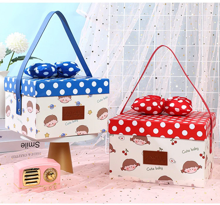 波点蝴蝶结宝宝礼盒满月百天周岁宴伴手礼（不单发空盒）