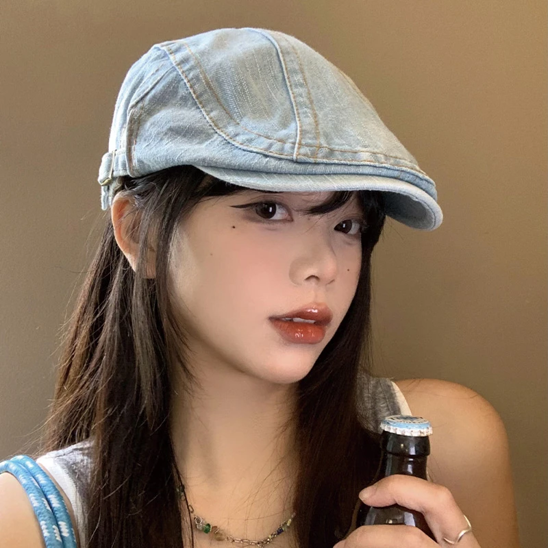 前进帽女头包脸日系复古显脸小鸭舌帽反戴大头围方圆脸贝雷帽子