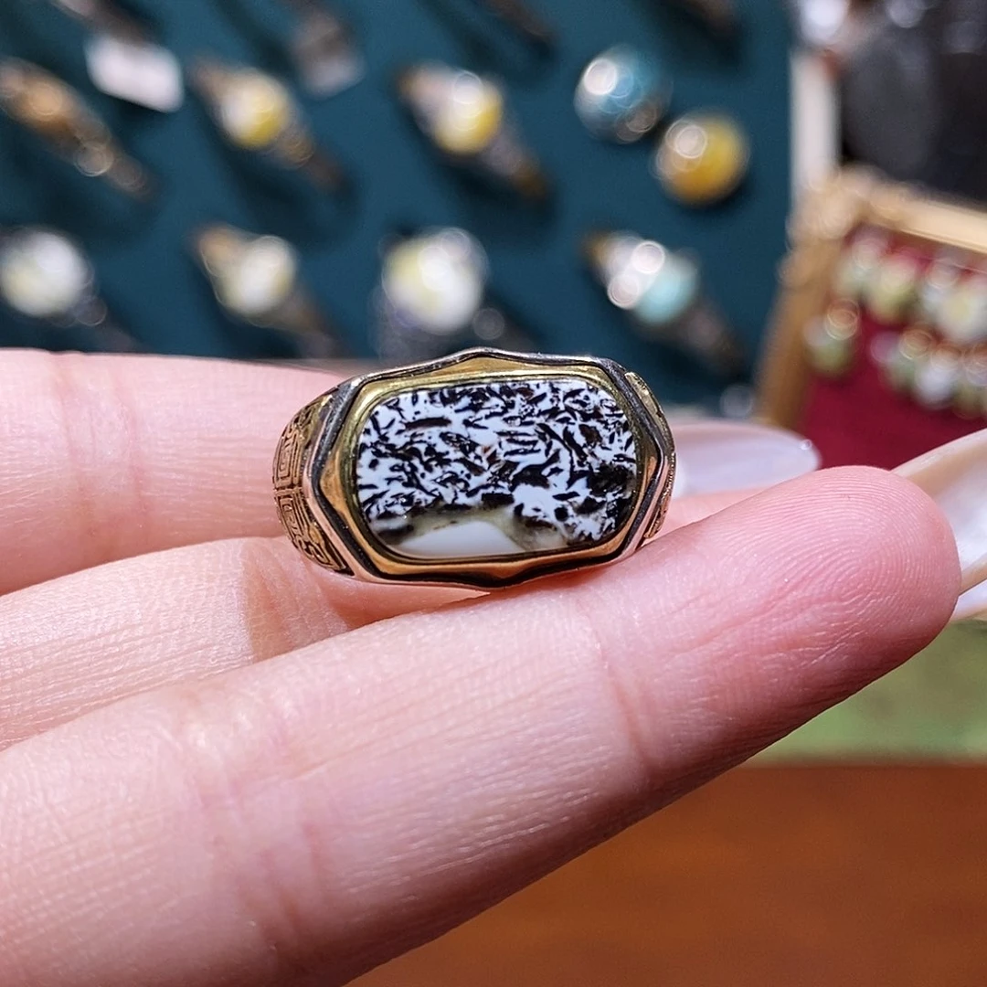 琥珀银S925镶嵌戒指小***酱戒指