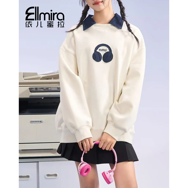 8945女童卫衣春装翻领假两件儿童上衣套头运动2025新款韩版洋气潮