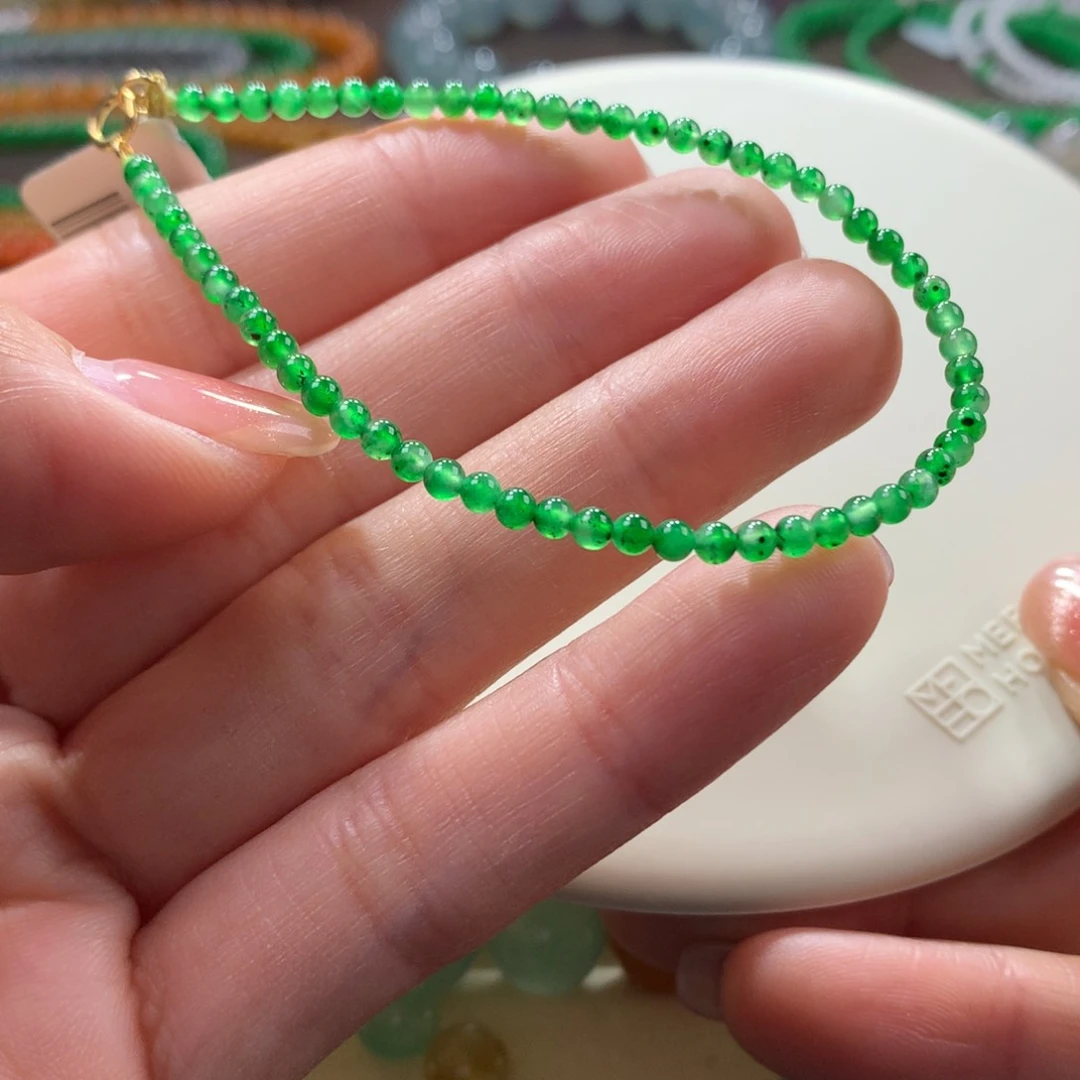翡翠手链未镶嵌梅*冰阳绿小米卡2.7