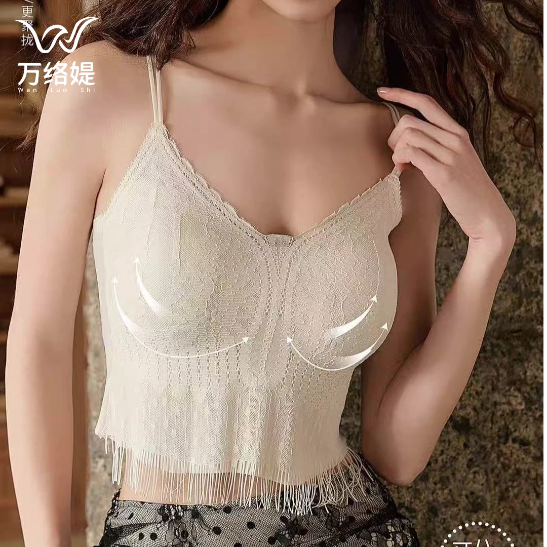 万络缇900流苏蕾丝时尚打底外穿无痕百搭吊带女士美背内衣