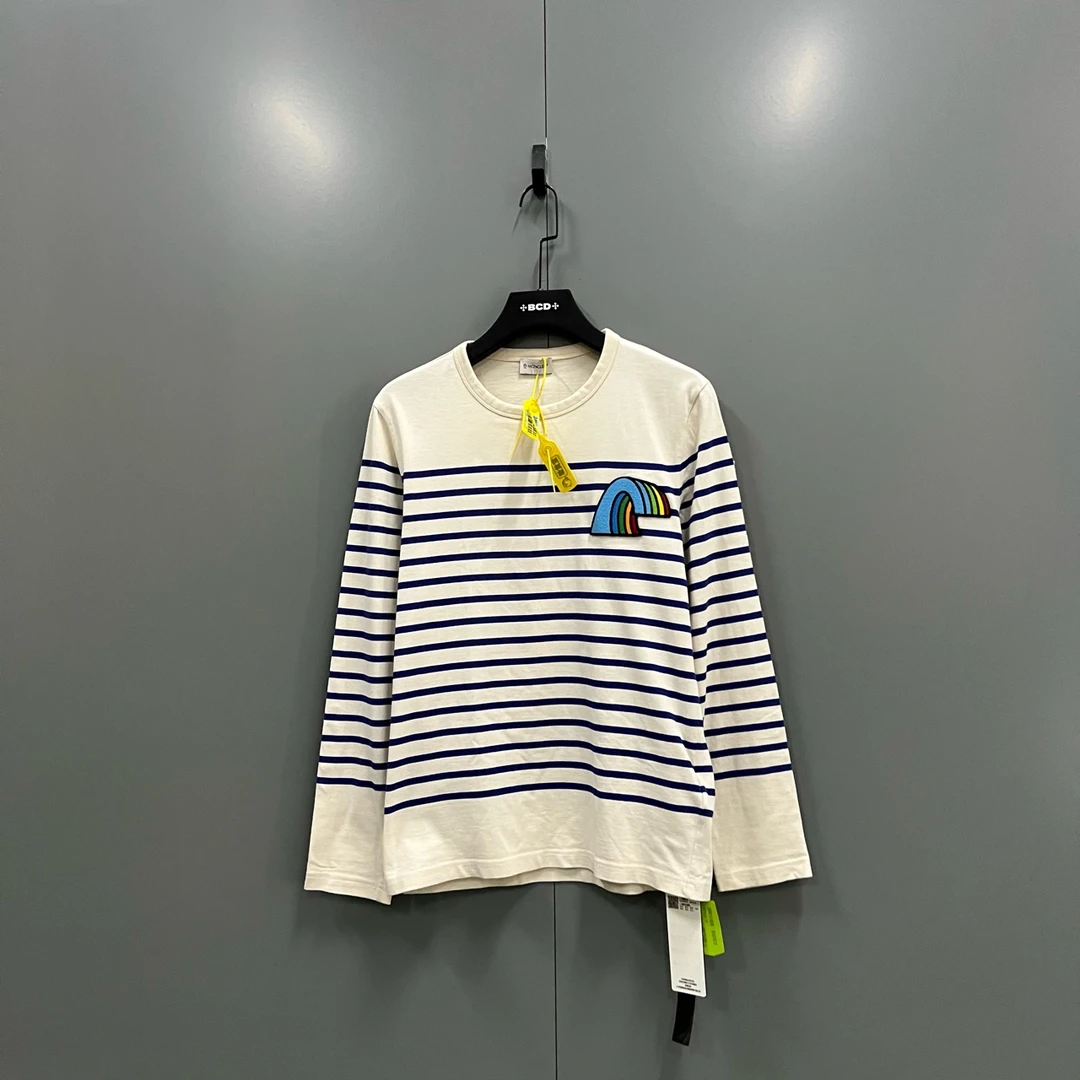 95新 MONCLER 蒙口 条纹圆领长袖T恤 M码/95新/604392