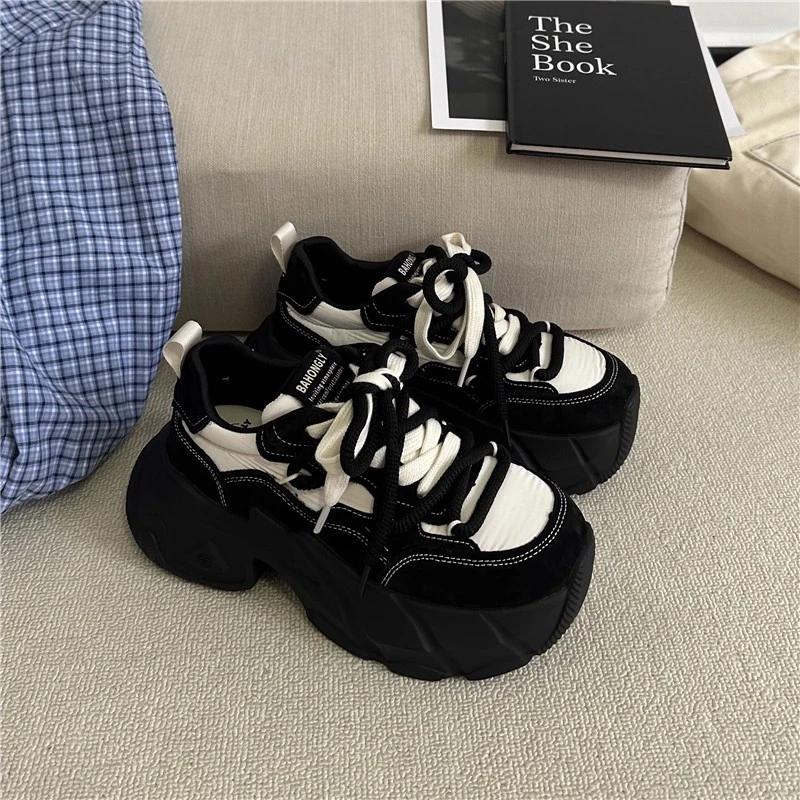 栢香妮BAHONGLY韩版真皮老爹鞋女2025春厚底增高小个网红ins女鞋